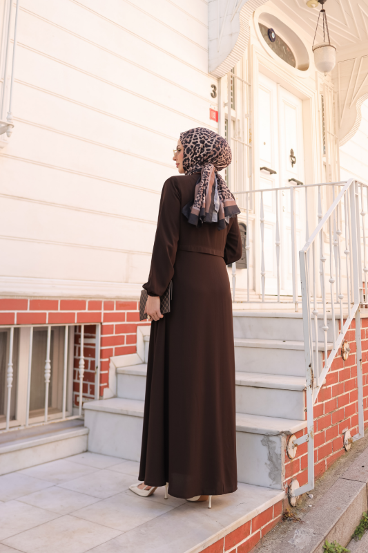 Allerli Kiloş Bağcıklı Ferace Kahverengi - 9041 - 19