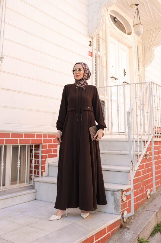 Allerli Kiloş Bağcıklı Ferace Kahverengi - 9041 - 10