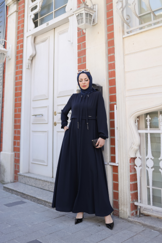Allerli Kiloş Bağcıklı Ferace Lacivert - 9041 - 26