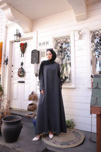 Anne Dantelli Taşlı Füme - 9008 