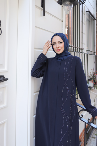 Asalet Taşlı Ferace Lacivert - 9043 - 6