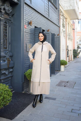 Asmin Kapitone Süet Kap Bej– 422539 - Kadeem Giyim