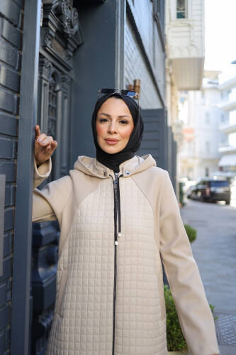 Asmin Kapitone Süet Kap Bej– 422539 - Kadeem Giyim (1)