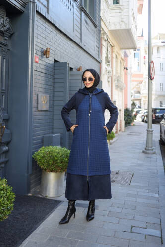 Asmin Kapitone Süet Kap Lacivert – 422539 - Kadeem Giyim