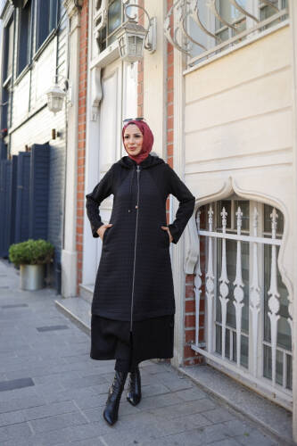 Asmin Kapitone Süet Kap Siyah – 422539 - Kadeem Giyim