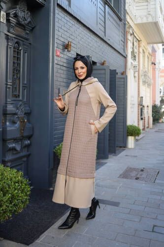 Asmin Kapitone Süet Kap Vizon – 422539 - Kadeem Giyim