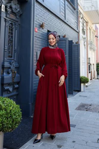 BAHAR ELBİSE & Bordo - 2408 - Kadeem Giyim