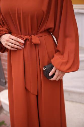 Balon kol lastikli standart elbise Kiremit - 9021 - 3