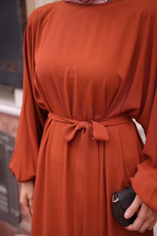 Balon kol lastikli standart elbise Kiremit - 9021 - 4