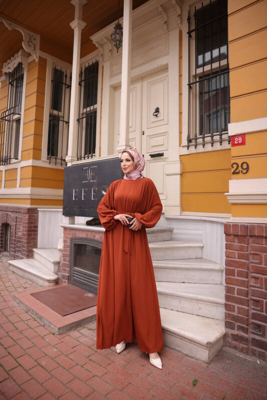 Balon kol lastikli standart elbise Kiremit - 9021 - 1