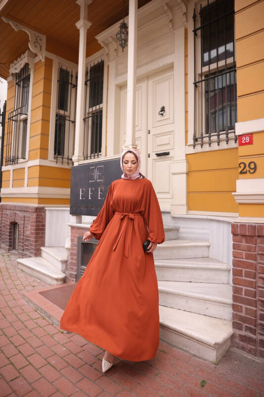 Balon kol lastikli standart elbise Kiremit - 9021 - 7