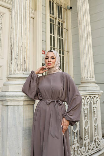 Balon kol lastikli standart elbise Vizon - 9021 - Kadeem Giyim (1)