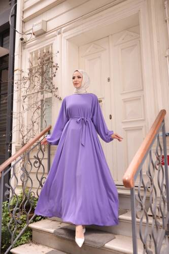 Balon kol standart elbise Lila - 9021 - 1