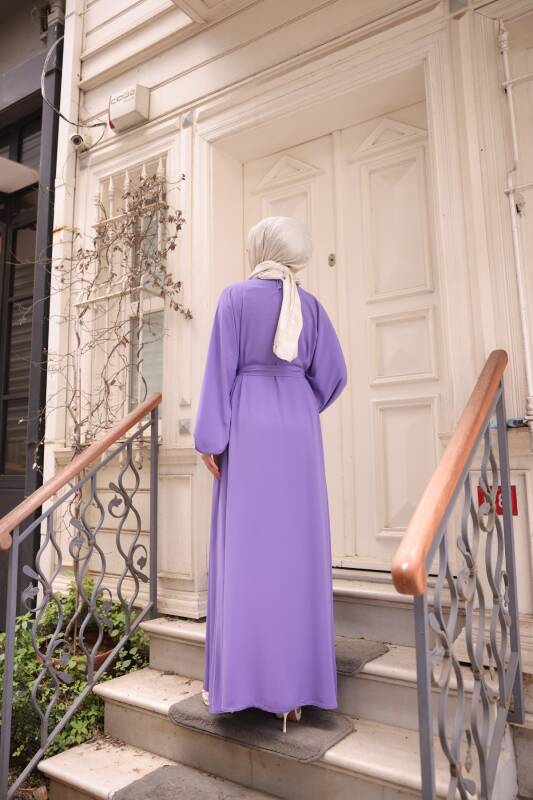 Balon kol standart elbise Lila - 9021 - 2