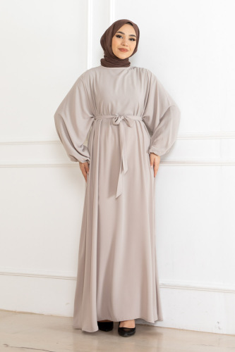 Balon kol standart elbise Taş - 9021 - Kadeem Giyim