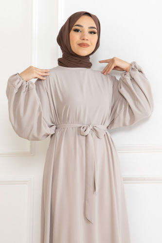 Balon kol standart elbise Taş - 9021 - Kadeem Giyim (1)