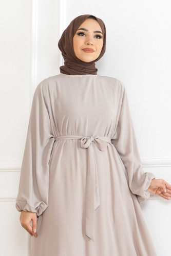 Balon kol standart elbise Taş - 9021 - 9