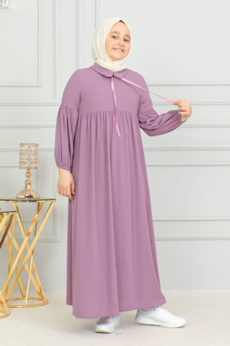 Bebe Yaka Büzgülü Çocuk Elbise Gülkurusu - 4006 - 4
