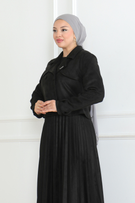 CEKETLİ SÜET TAKIM & Siyah- 3010 - Kadeem Giyim