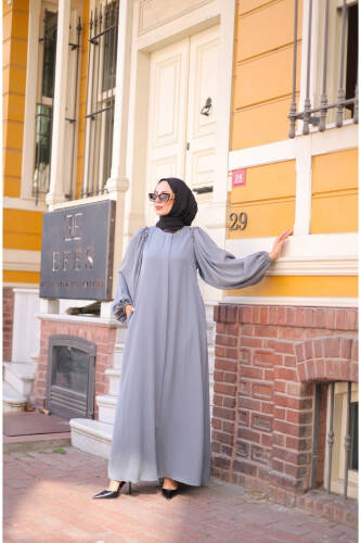 EL-NAZ ABAYA Gri - 1007 - Kadeem Giyim