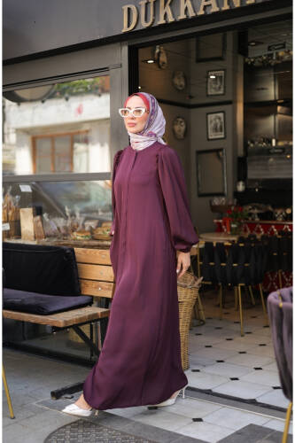 EL-NAZ ABAYA Mürdüm - 1007 - Kadeem Giyim