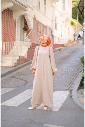 EL-NAZ ABAYA Bej - 1007 - Kadeem Giyim