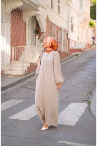 EL-NAZ ABAYA Bej - 1007 - Kadeem Giyim (1)