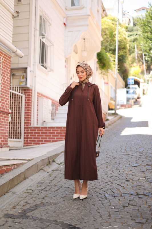 Ela Fermuarlı Kap Kahverengi - 422503 - 1