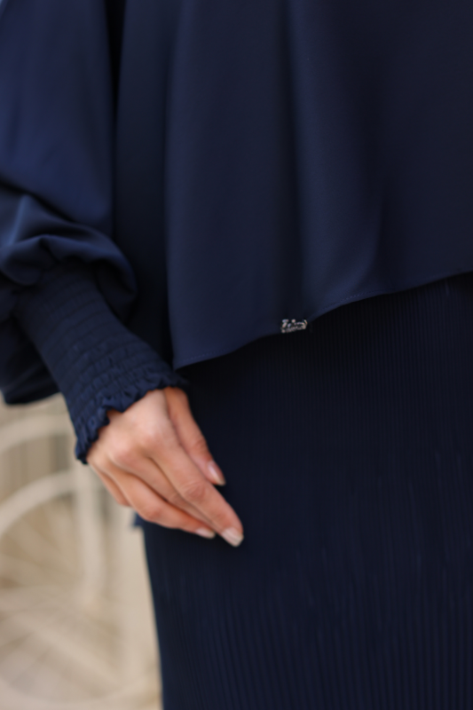 Elegant Dubai İpeği Pelerin Takım Lacivert-8014 - 6