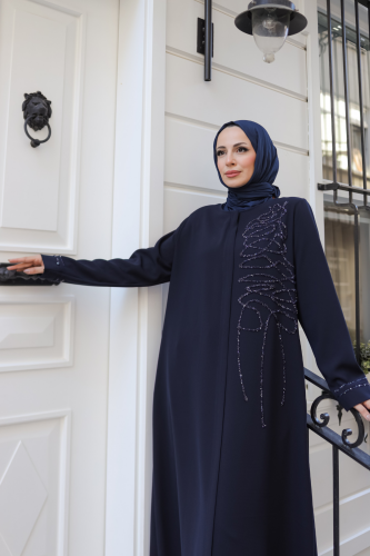 Eliza Taş İşlemeli Ferace Lacivert - 9042 - 10