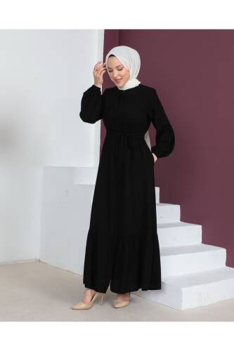 Eteği Fırfırlı Siyah Krep Kumaş Ferace Siyah - 2115 