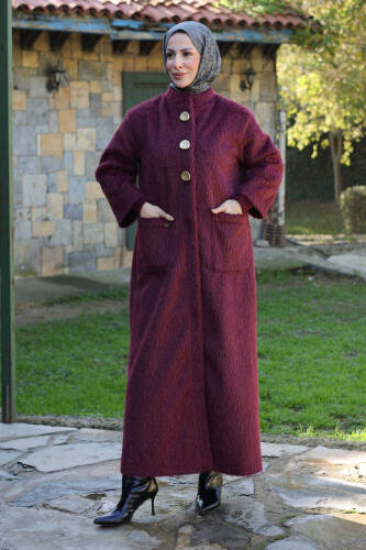 Hasra Fox Kumaş Astarlı Ribanalı Uzun Tesettür Kaban - 7008 - Kadeem Giyim
