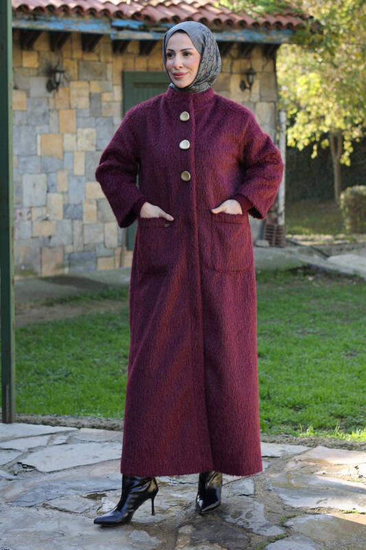 Hasra Fox Kumaş Astarlı Ribanalı Uzun Tesettür Kaban - 7008 - 1