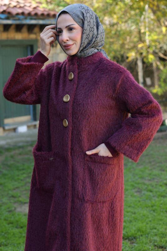 Hasra Fox Kumaş Astarlı Ribanalı Uzun Tesettür Kaban - 7008 - 3