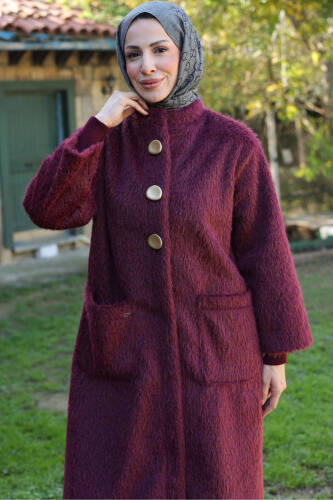 Hasra Fox Kumaş Astarlı Ribanalı Uzun Tesettür Kaban - 7008 - 4