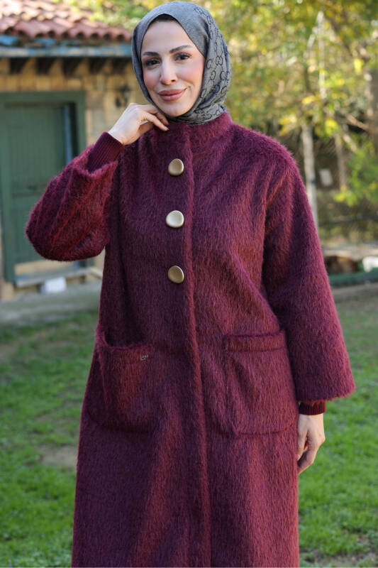 Hasra Fox Kumaş Astarlı Ribanalı Uzun Tesettür Kaban - 7008 - 4