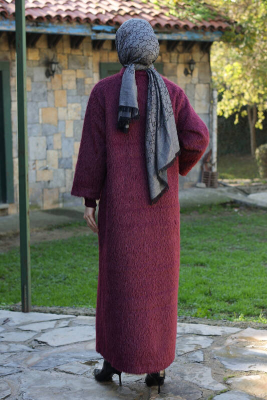 Hasra Fox Kumaş Astarlı Ribanalı Uzun Tesettür Kaban - 7008 - 5