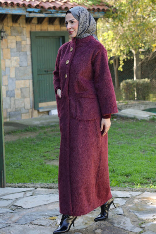 Hasra Fox Kumaş Astarlı Ribanalı Uzun Tesettür Kaban - 7008 - 6