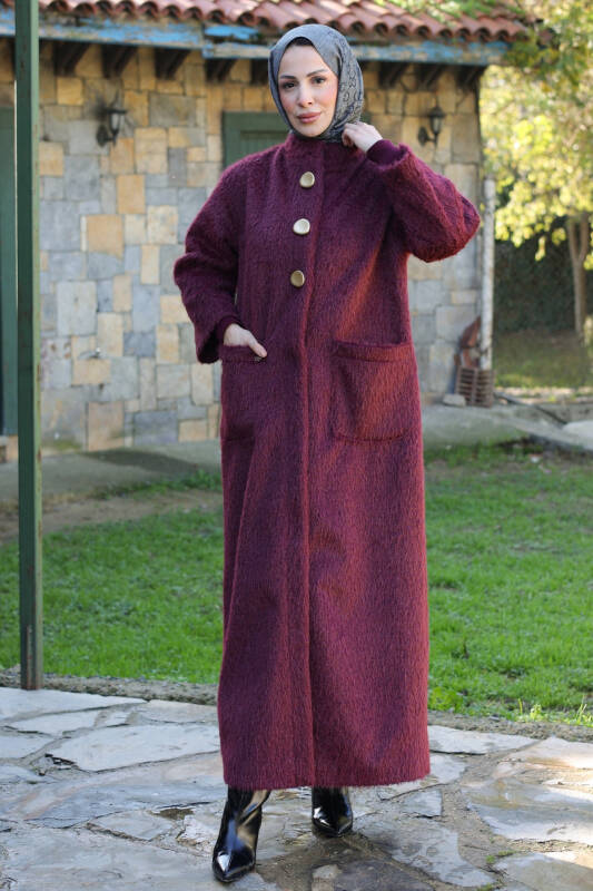 Hasra Fox Kumaş Astarlı Ribanalı Uzun Tesettür Kaban - 7008 - 7