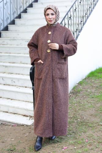 Hasra Fox Kumaş Astarlı Ribanalı Uzun Tesettür Kaban - 7008 - Kadeem Giyim