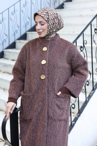 Hasra Fox Kumaş Astarlı Ribanalı Uzun Tesettür Kaban - 7008 - Kadeem Giyim (1)