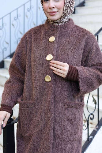 Hasra Fox Kumaş Astarlı Ribanalı Uzun Tesettür Kaban - 7008 - 3