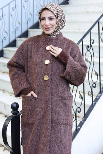 Hasra Fox Kumaş Astarlı Ribanalı Uzun Tesettür Kaban - 7008 - 4