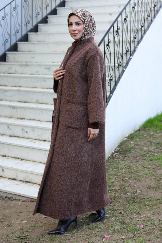 Hasra Fox Kumaş Astarlı Ribanalı Uzun Tesettür Kaban - 7008 - 5