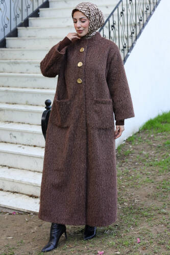 Hasra Fox Kumaş Astarlı Ribanalı Uzun Tesettür Kaban - 7008 - 6