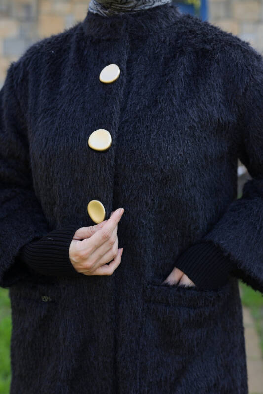 Hasra Fox Kumaş Astarlı Ribanalı Uzun Tesettür Kaban - 7008 - 4