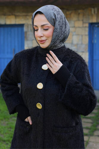 Hasra Fox Kumaş Astarlı Ribanalı Uzun Tesettür Kaban - 7008 - Kadeem Giyim (1)