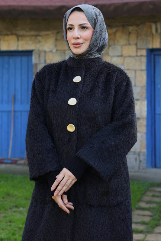 Hasra Fox Kumaş Astarlı Ribanalı Uzun Tesettür Kaban - 7008 - 5