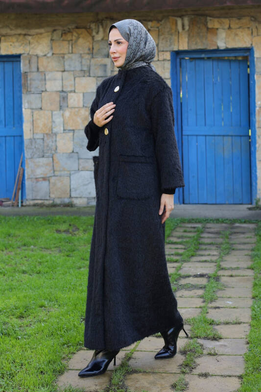 Hasra Fox Kumaş Astarlı Ribanalı Uzun Tesettür Kaban - 7008 - 6