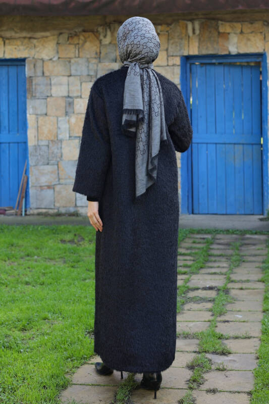 Hasra Fox Kumaş Astarlı Ribanalı Uzun Tesettür Kaban - 7008 - 7